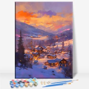 Imagem de VAIL VILLAGE COLORADO Tela emoldurada DIY Kit de pintura por números bar café caverna sala de casa de banho varanda pátio decoração presente, 40,6 x 30,5 cm