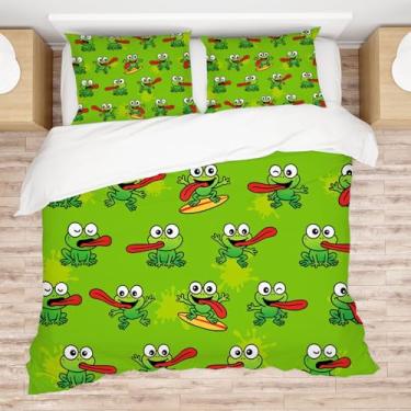 Imagem de Allenjoy Conjunto de edredom verde com 2 fronhas para fãs, meninas, adolescentes, meninos, berçário, decoração de quarto, lavável na máquina, tamanho casal