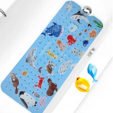 Imagem de Tapete de banho para banheira antiderrapante infantil tapete de banho antiderrapante para banheira 101 x 40 cm tapete de banho infantil extra longo com ventosas e orifícios de drenagem para o chão do