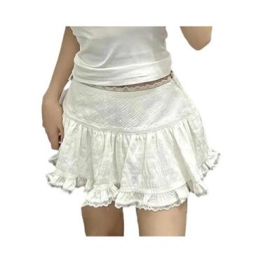 Imagem de Saia Mini Branca Com Babados E Renda, Cintura Baixa, Em Camadas, Estil