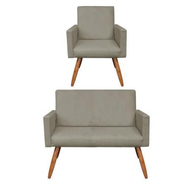 Imagem de Kit 01 Namoradeira com 01 Poltrona Larissa Suede Pés Palito Castanho D