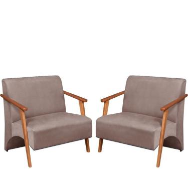 Imagem de Poltrona Namoradeira Venus Braço Madeira Maciça Suede Unidecor Cappuccino