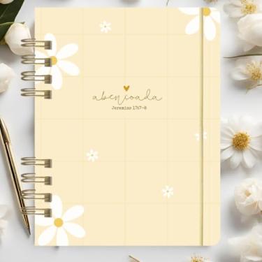 Imagem de Caderno A5 feminino capa dura pautado 15x21cm, caderneta para anotações, caderno de anotações brochura para estudo e organização, caderno capa dura para uso diário (Abençoada,Sem cartela de adesivos)