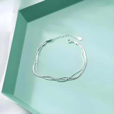 Imagem de Tornozeleira De Prata Multicamadas Com Corrente De Osso De Cobra Para 