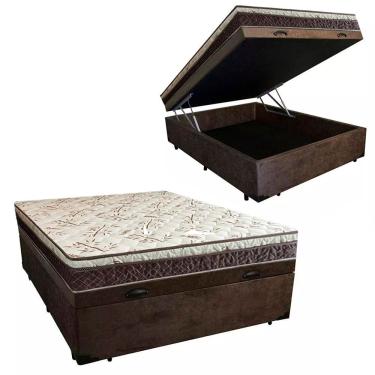 Imagem de Cama Box Baú Casal Suede + Colchão Casal Espuma Extra Firme D33 Elegance Ortopédico 64x138x188 Cor:marrom