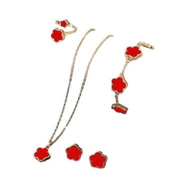 Imagem de Conjunto De Joias Feminino Trevo De Cinco Folhas Da Sorte: Pulseira, B