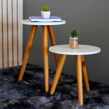Imagem de Conjunto com 2 Mesas de Canto Lateral Com Pés Palito - Kelan, Branco