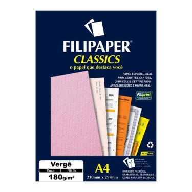 Imagem de Papel Vergê A4 180gr c/50 folhas Rosa - Filipaper