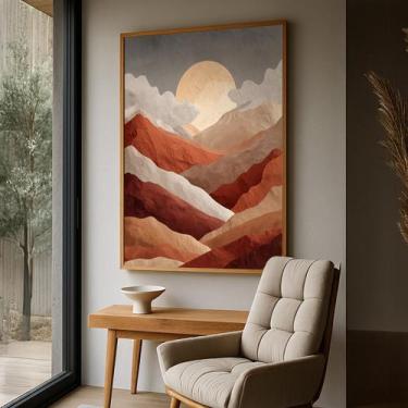 Imagem de Quadro com Moldura e Acrilico Cristal Vidro Montanha Terracota para Sa