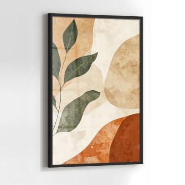 Imagem de Quadro com Moldura e Acrilico Cristal Vidro Terracota Folhas  para Sal