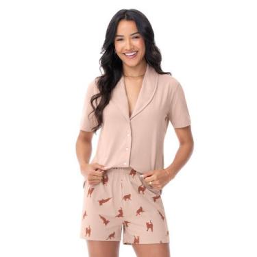 Imagem de Pijama Curto em Algodão com Abertura Frontal Estampa Gatos Zee Rucci, 