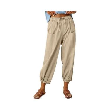 Imagem de Calças Femininas De Cintura Alta Em Algodão E Linho, Outono 2023, Cor 