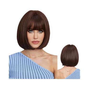 Imagem de Peruca Sintética Curta Lisa Marrom Gengibre Com Franja Para Mulheres, 