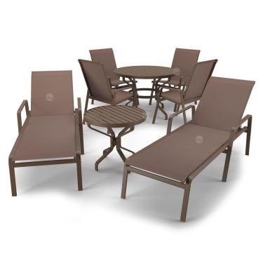 Imagem de Kit Espreguiçadeira Cadeira Mesa Alumínio Marrom Tela Marrom