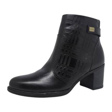 Imagem de Bota Cano Baixo Feminino Couro Elegante Conforto Pegada