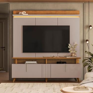 Imagem de Painel De Tv Com Led E Rack Retrô De 2 Portas Para Sala Canela