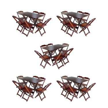 Imagem de Kit 5 Conjuntos De Mesa Dobravel Com 6 Cadeiras De Madeira 120X70 Para Restaurante E Bar - Imbuia