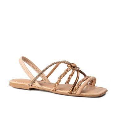 Imagem de Sandália Feminina Dakota Rasteira Tiras Cruzadas, Bege, 36