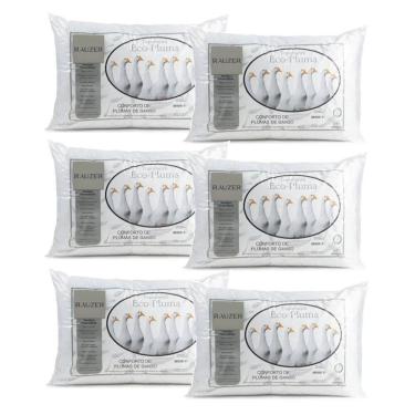 Imagem de Kit 6 Travesseiro Pluma Ganso Confortável Antiacaro 70X50CM Tradicional 100% Poliéster Médio Branco