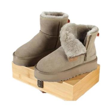 Imagem de Botas De Neve Femininas Com Sola Grossa, Zíper Lateral Integrado E For