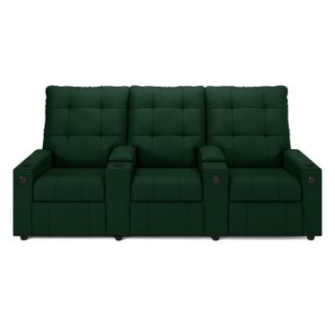 Imagem de Poltrona Reclinável Para Cinema Parma 3 Lugares Baú Usb Veludo Verde Fh1 - D`rossi