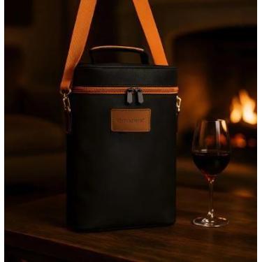 Imagem de Bolsa vinho 2 garrafas poliester preta 21cm x 10cm x 34cm - MOMENT