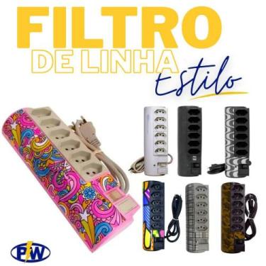 Imagem de Filtro De Linha 6 Tomadas Universais Proteção Estilos - Pw