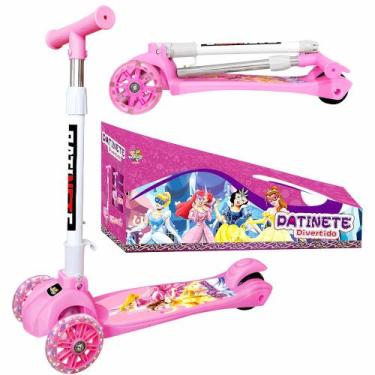 Imagem de Patinete Infantil Meninas Princesas Rosa com Luzes 3 Rodas - Toy King