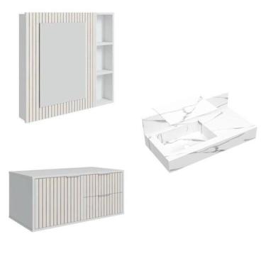Imagem de Conjunto para Banheiro Bancada em Porcelanato com Cuba Esculpida, Armá