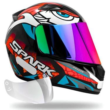 Imagem de Capacete Ebf Dragon Vermelho Mais Viseira Camaleão Tamanho:60, 60