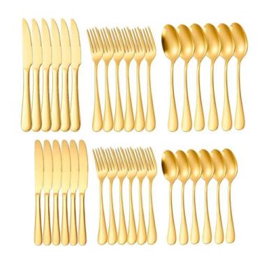 Imagem de Faqueiro Dourado Talheres Mesa Sobremesa Garfo Faca Inox 36un - CASACH
