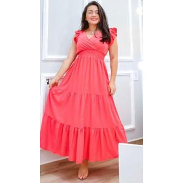 Imagem de Vestido Longo Casual Decote  V - Negga Exibida , Rose, G