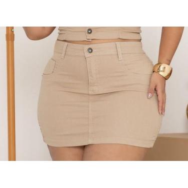 Imagem de Mini Saia Plus Size Feminina Jeans Com Lycra 46 Ao 56 Curta - Tan Jean