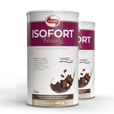 Imagem de Kit 2 Isofort Beauty Whey Protein Isolado Vitafor 450g Cacau