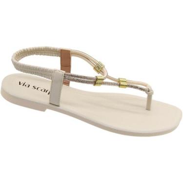 Imagem de Sandália Rasteira Via Scarpa Tira Strass Colorido Napa Feminina , Bran