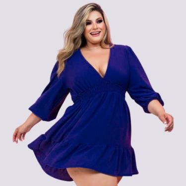 Imagem de Vestido Feminino Plus Size Rodado Manga Longa Decote V 0277 - Bellucy 