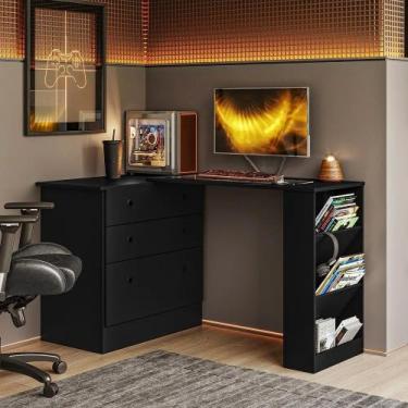 Imagem de Mesa Escrivaninha Cômoda Giratória Gamer e Estudo MDP Preto - NEW HAUS