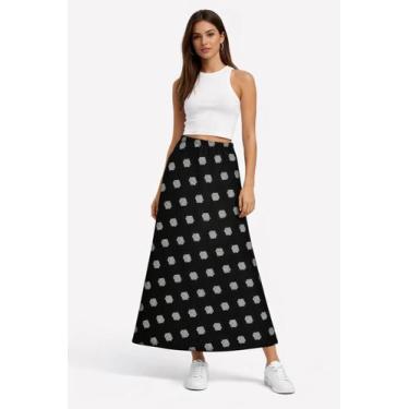 Imagem de Saia Midi Feminina Floral Noemi Leve com Forro Cor:PretaTamanho:42, Pr