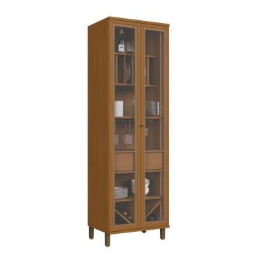 Imagem de Cristaleira Imperial 2 Portas de Vidro 4 Prateleiras em MDF MDP com Iluminação LED Amadeirado Indékes