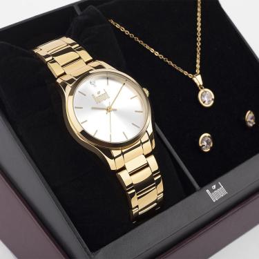 Imagem de Kit Relógio Feminino Dumont Lady Analógico Dupc21jal-K4b Pulseira Metal Dourado