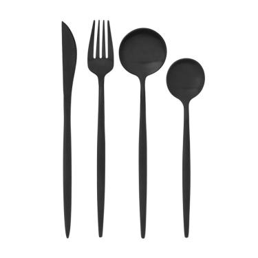 Imagem de Faqueiro Garbo 16 Peças em Aço Inox com Facas Garfos Colheres para Mesa Posta Preto Oxford