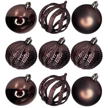 Imagem de Bolinha de Natal Mix de Modelos c/ 9 Peças 6cm - COBRE - RIO MASTER