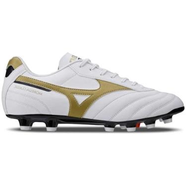 Imagem de Chuteira Campo Mizuno Morelia Classic MD, Branco, Dourado, 43