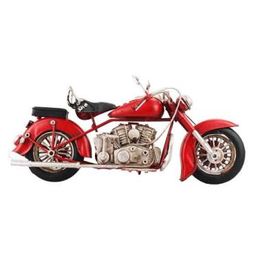 Imagem de Motocicleta Vermelha 13x28x11cm Estilo Retrô Vintage - Taimes
