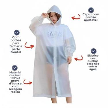 Imagem de Capa de Chuva WHITE Reutilizável C/ Capuz Adulto Unissex - Altomex