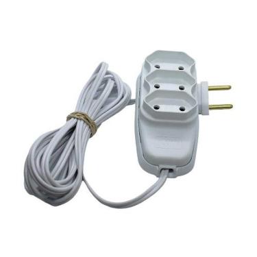 Imagem de Extensão Tripla 2P10A Uso Doméstico e Escritório 3 Tomadas Cabo 8M Bivolt Branca Ilumi Materiais Elétricos