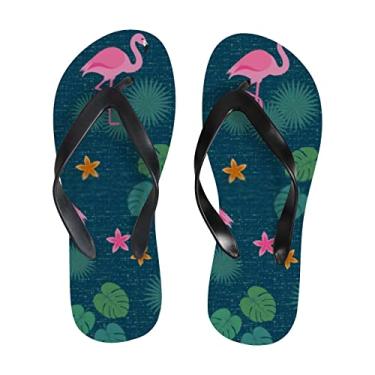 Imagem de Chinelo fino feminino com palmeira tropical e palmeira flamingo praia chinelos confortáveis para viagem de verão para homens, Multicor, 4-5 Narrow Women/3-4 Narrow Men