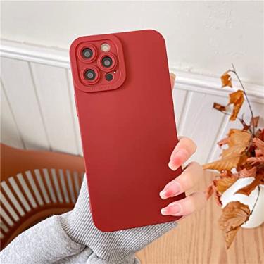 Imagem de Capa de telefone fluorescente de silicone macio de cor sólida para iPhone 13 12 11 Pro XS Max 7 8 Plus X XR SE 2 Capa de proteção para câmera, vinho, para iPhone 11 Pro