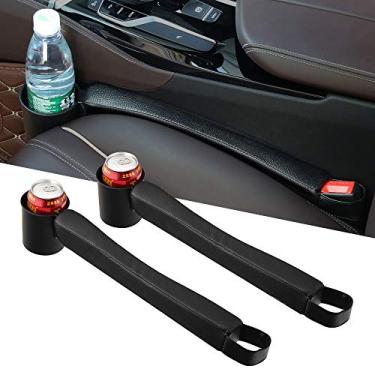Imagem de Supin 2 Preços Almofada de preenchimento de lacuna de assento de carro console de couro PU organizador de bolso lateral e um copo para celular carteira chave moeda (preto)
