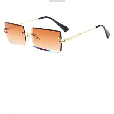 Imagem de Óculos de Sol Retangular Pequeno Moda Feminino Sem Aro Quadrado Óculos de Sol Estilo Verão Feminino Uv400 Verde Marrom,8,China